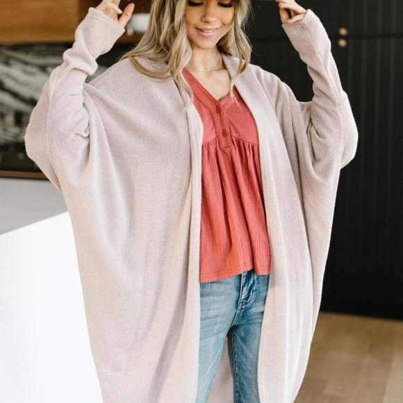 Women Top Cozy Spandex Cardi In Taupe - Picture 2 of 5